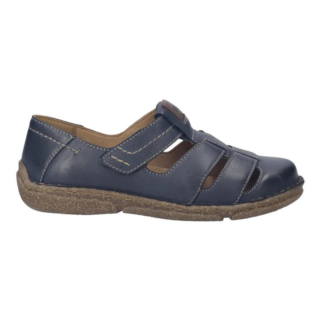 Josef Seibel Neele 43 women's navy leather touch fastening sandals with open toe design and cushioned sole.