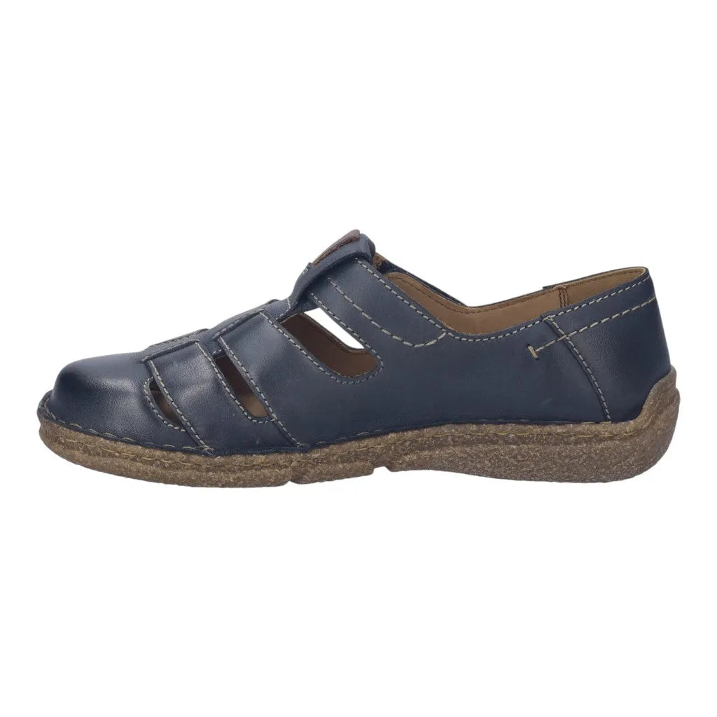 Josef Seibel Neele 43 Ladies Ocean Leather Touch Fastening Sandals with cut-out design and cushioned sole.