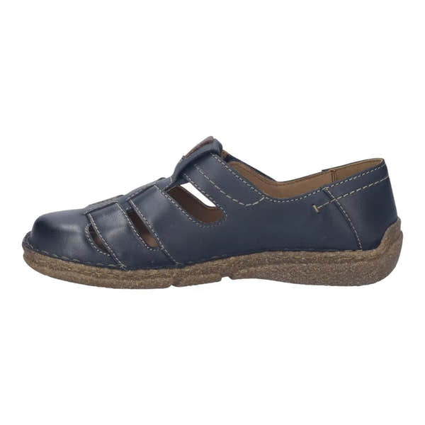 Josef Seibel Neele 43 Ladies Ocean Leather Touch Fastening Sandals with cut-out design and cushioned sole.