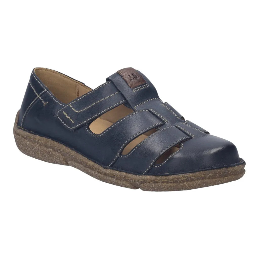 Josef Seibel Neele 43 Ladies Ocean Leather Touch Fastening Sandals with open toe and Velcro straps, cushioned sole, and textured rubber sole.