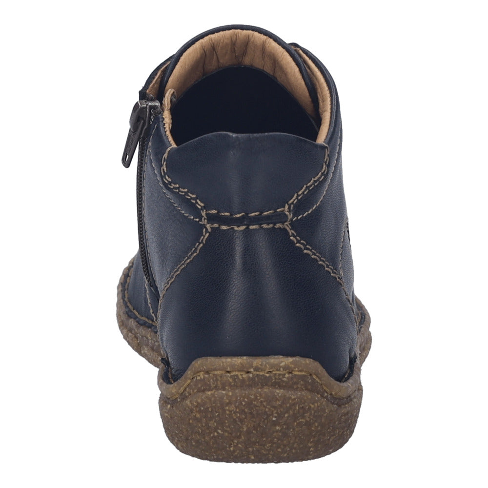 Josef Seibel Neele 46 Ladies Navy Leather ankle boots with zip and lace, arch support, and rugged outsole.