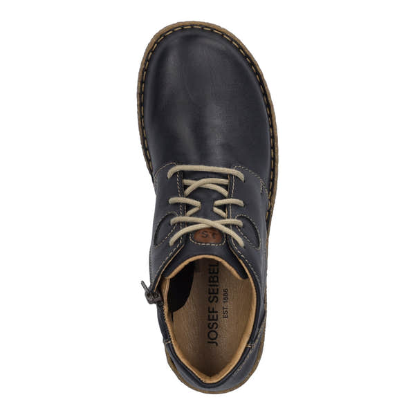 Josef Seibel Neele 46 Ladies Navy leather ankle boots with zip and lace-up closure, arch support, and cushioned interior.