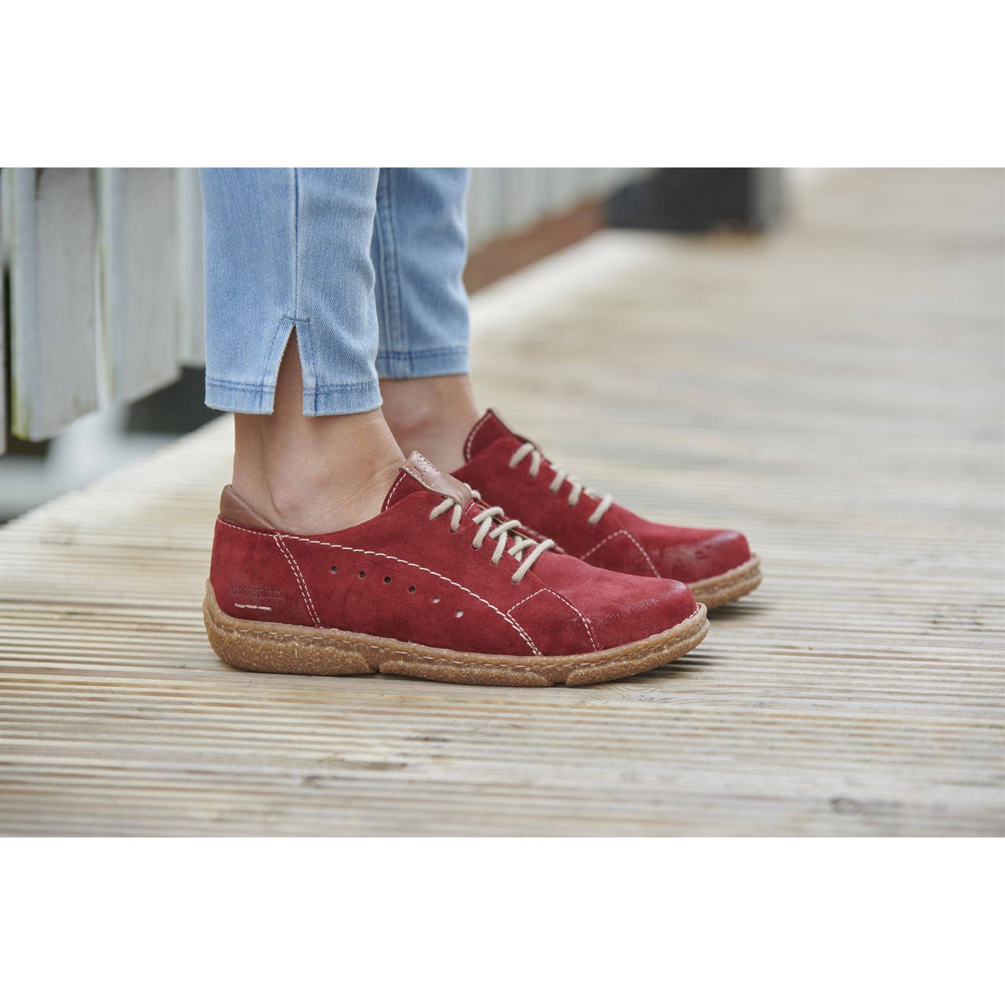 Josef Seibel Neele 67 Ladies Red Combi Leather Arch Support Lace Up Shoes-elevate your sole