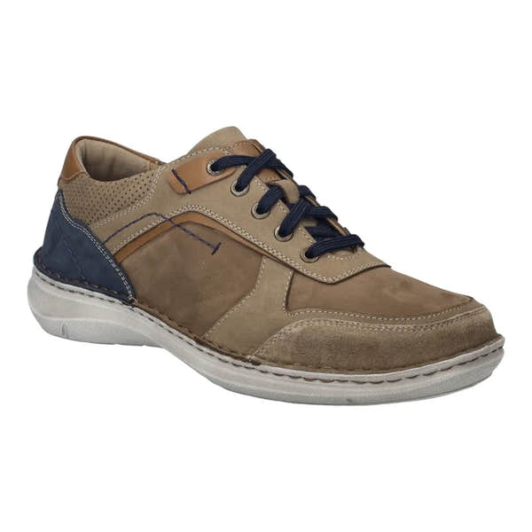 Josef Seibel New Anvers 10 men's wide Brasil multi leather lace-up shoe with beige, tan, navy accents, and a white sole.