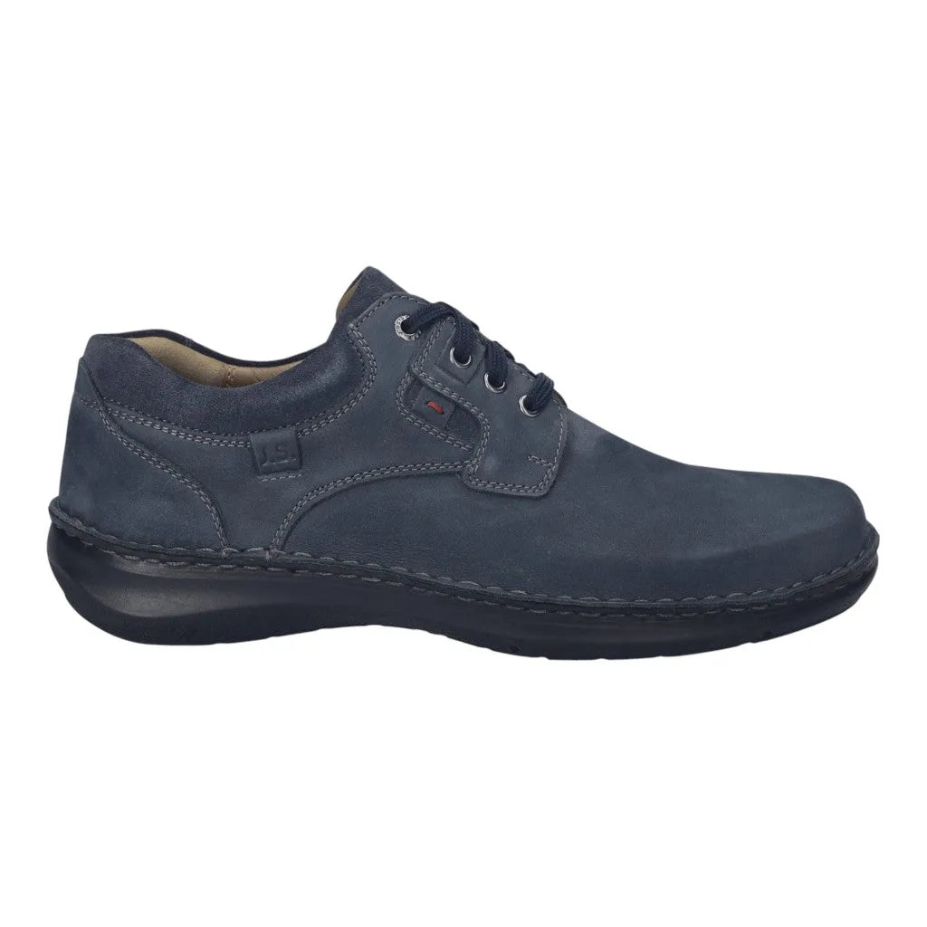 Josef Seibel New Anvers 36 men's wide-fit indigo blue leather lace-up shoes with stitching and cushioned interior.