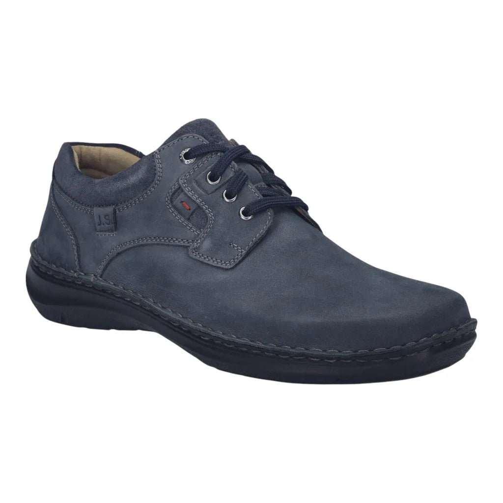 Josef Seibel New Anvers 36 men's wide indigo blue leather lace-up shoes, casual style with sturdy sole and cushioned interior.
