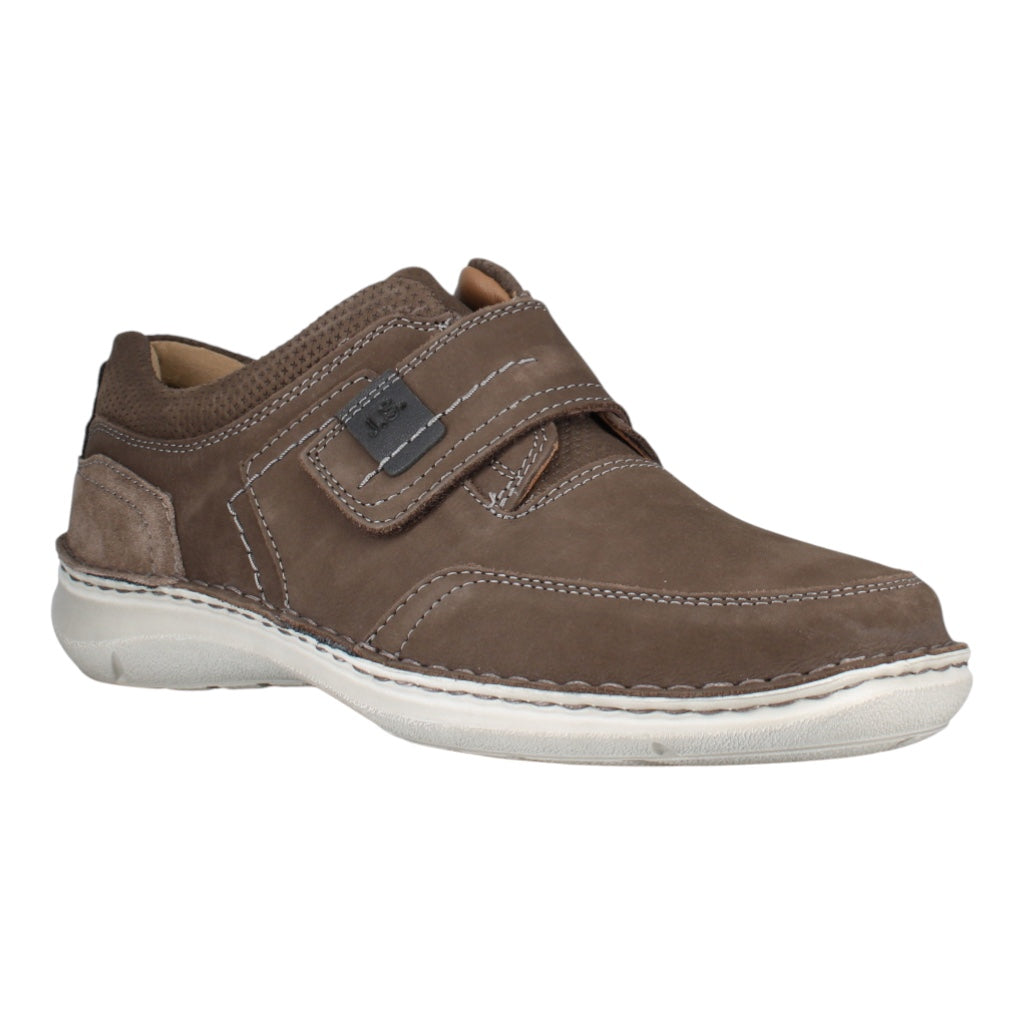 Josef Seibel New Anvers 83 men's wide espresso brown leather shoes with arch support and touch fastening strap.