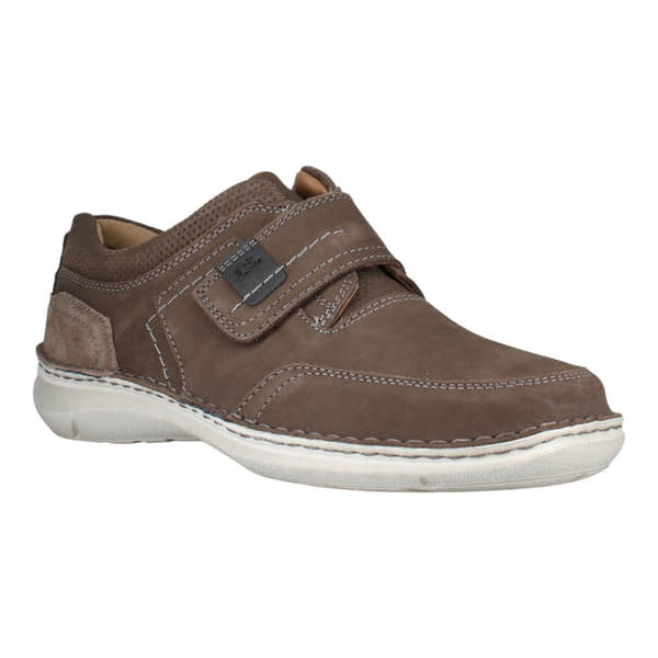 Josef Seibel New Anvers 83 men's wide espresso brown leather shoes with arch support and touch fastening strap.