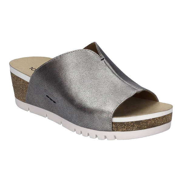 Josef Seibel Quinn 01 Ladies Silver Leather Arch Support Slip On Sandals-elevate your sole