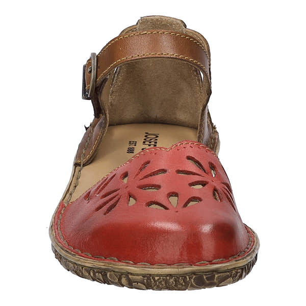 Josef Seibel Rosalie 04 women's red leather combi slingback shoes with buckle and cutout design.
