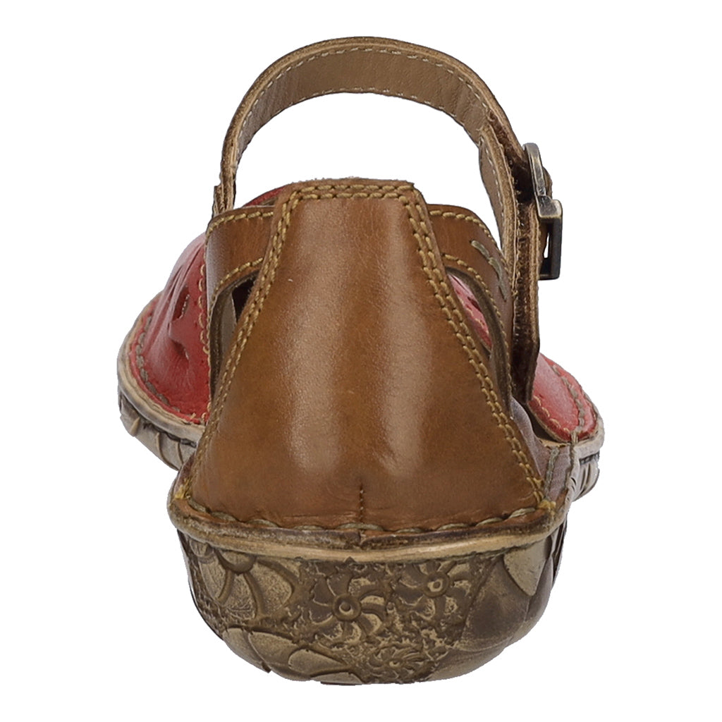 Josef Seibel Rosalie 04 women's red leather buckle sandal with cushioned sole and ankle strap.