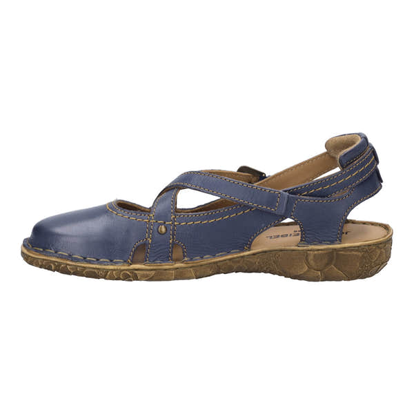 Josef Seibel Rosalie 13 Ladies navy leather buckle sandals with closed toe and adjustable strap for comfort.