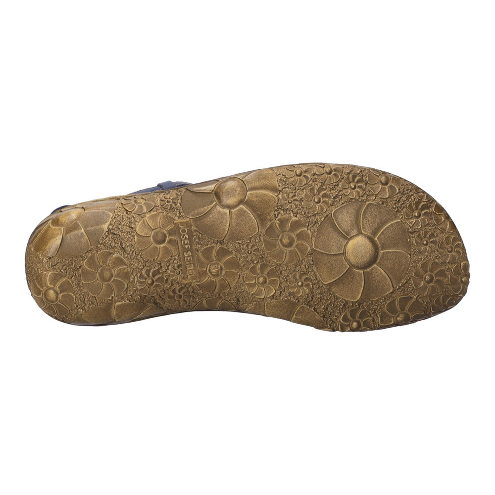 Josef Seibel Rosalie 13 Ladies Navy Leather Buckle Shoes with floral patterned sole, comfortable slip-on design.