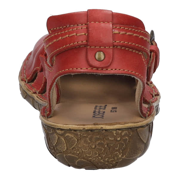 Josef Seibel Rosalie 13 Ladies Ruby Red Leather Buckle Sandals with Open Toe and Back Strap.