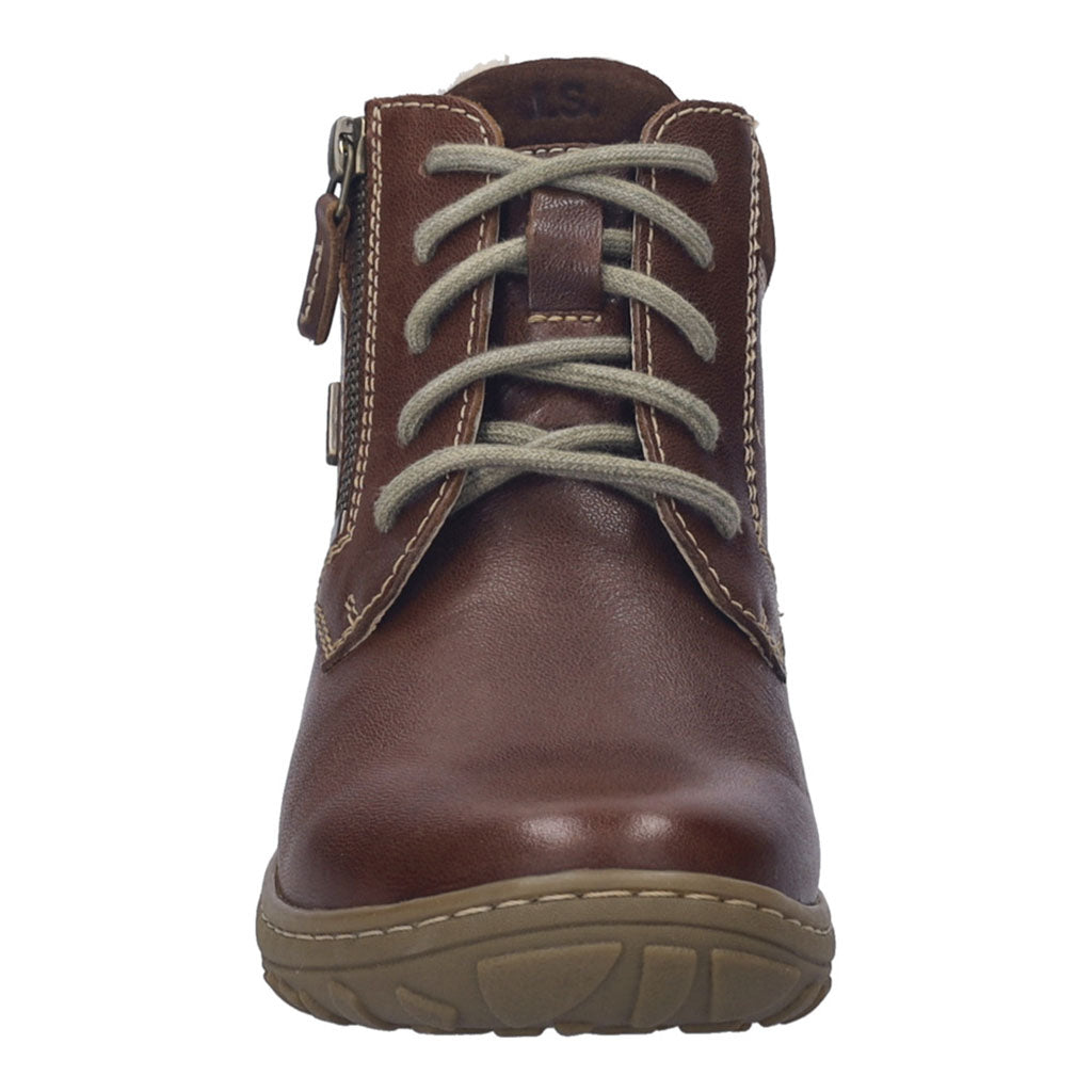 Josef Seibel Ruby 54 women's ankle boots, chestnut brown leather waterproof boots with lace and zip closure, arch support, and rugged sole.