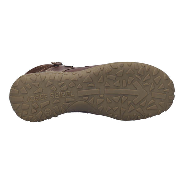 Josef Seibel Ruby 54 women's brown leather waterproof ankle boots with arch support, zip and lace closures, and textured rubber outsole.