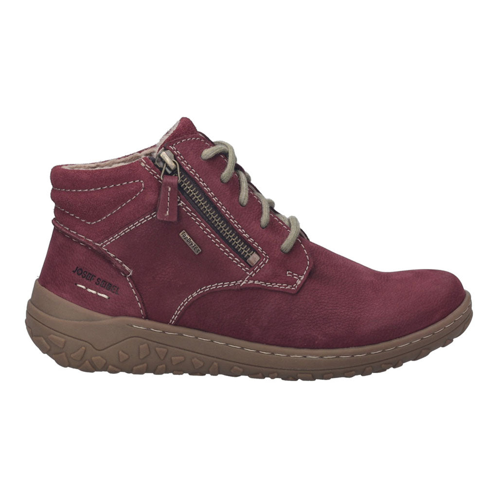Josef Seibel Ruby 54 Ladies Plum Leather Waterproof Arch Support Zip & Lace Ankle Boots