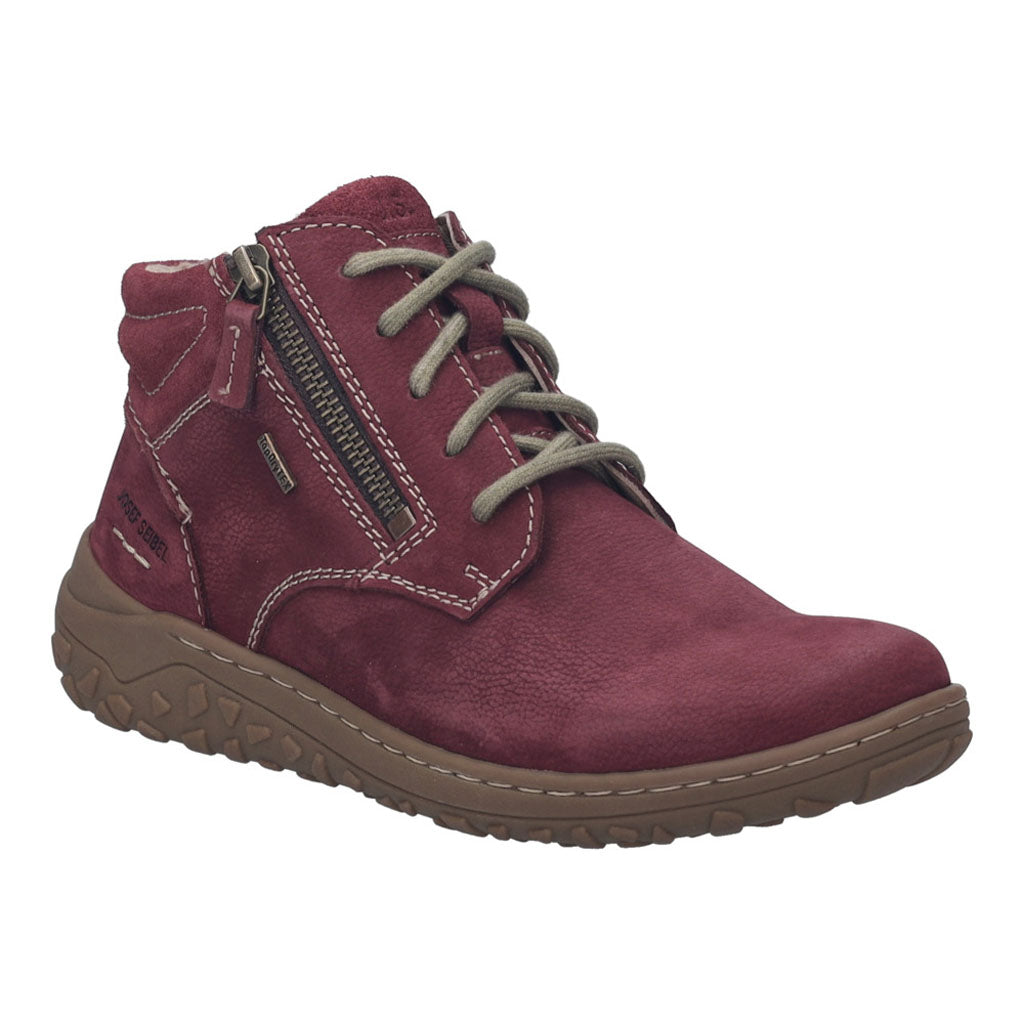 Josef Seibel Ruby 54 Ladies Plum Leather Waterproof Arch Support Zip & Lace Ankle Boots