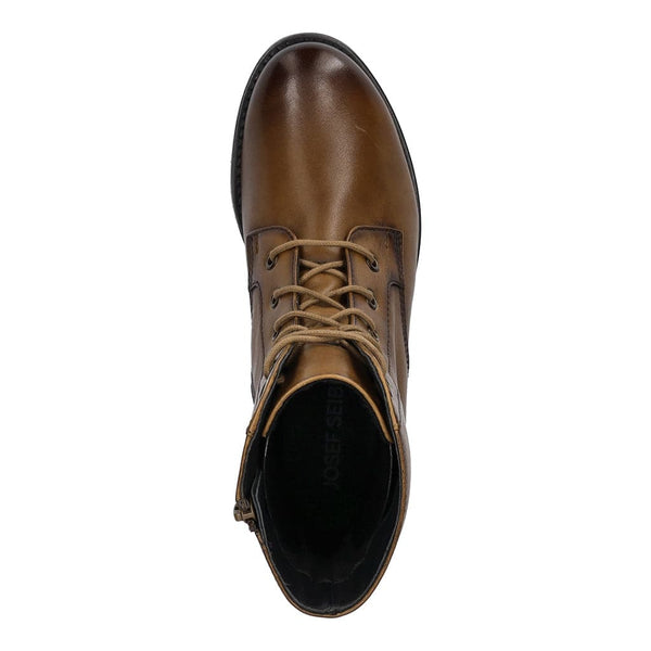 Josef Seibel Simona 01 Ladies Cognac Leather Arch Support Lace Up Mid-Calf Boots-elevate your sole
