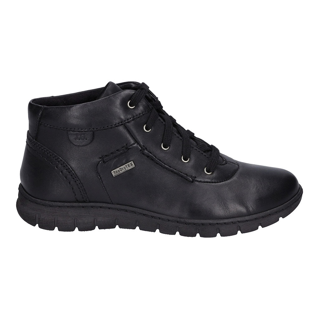 Josef Seibel Steffi 53 women's black waterproof leather lace-up ankle boots with flexible sole and TopVEX technology.