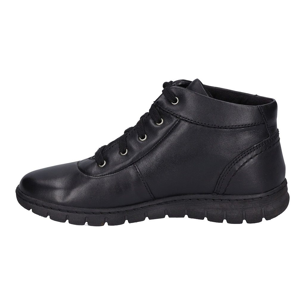 Josef Seibel Steffi 53 women's black waterproof leather lace-up ankle boots with cushioned sole.