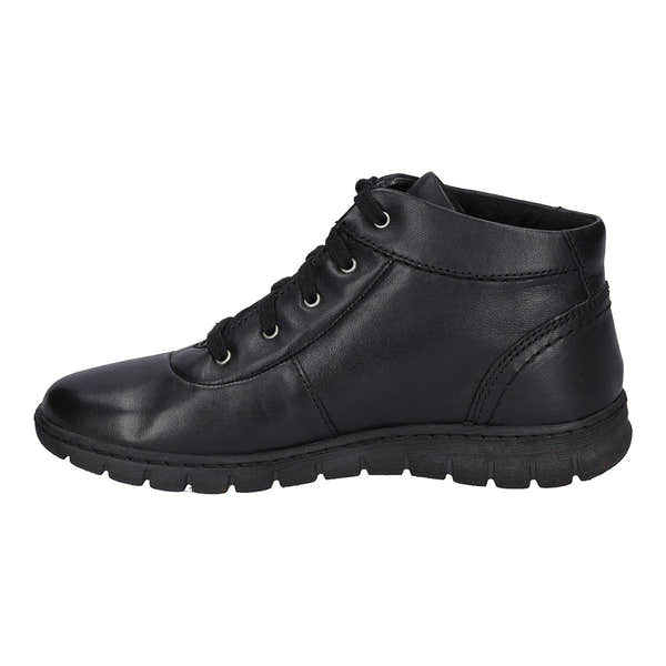 Josef Seibel Steffi 53 women's black waterproof leather lace-up ankle boots with cushioned sole.