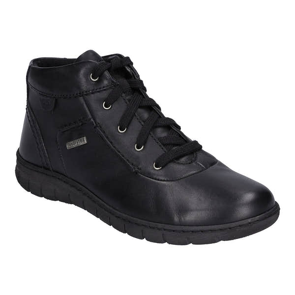 Josef Seibel Steffi 53 black waterproof leather lace-up ankle boots for women. Durable, stylish, and comfortable footwear.