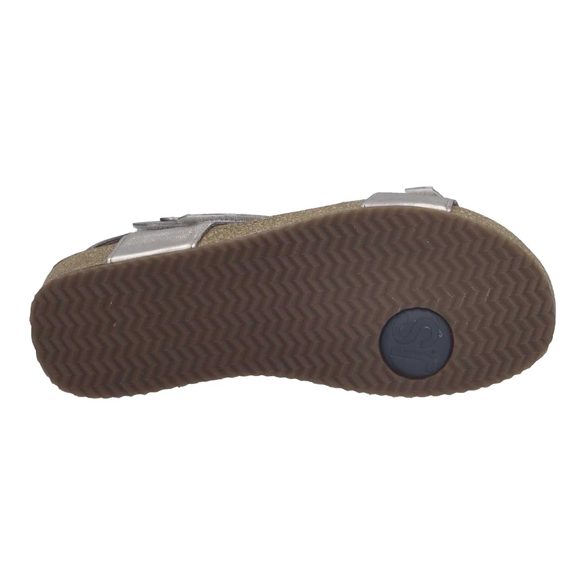 Josef Seibel Tonga 25 Ladies Champagne Silver Leather Sandals with Touch Fastening, cushioned sole, and textured rubber outsole.