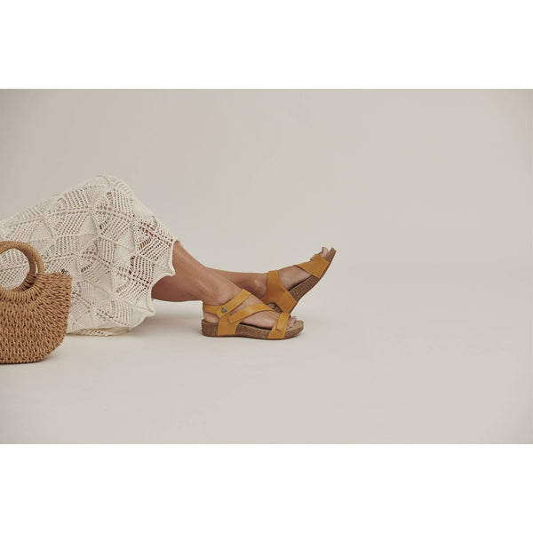 Josef Seibel Tonga 25 Ladies Yellow Leather Arch Support Touch Fastening Sandals-elevate your sole