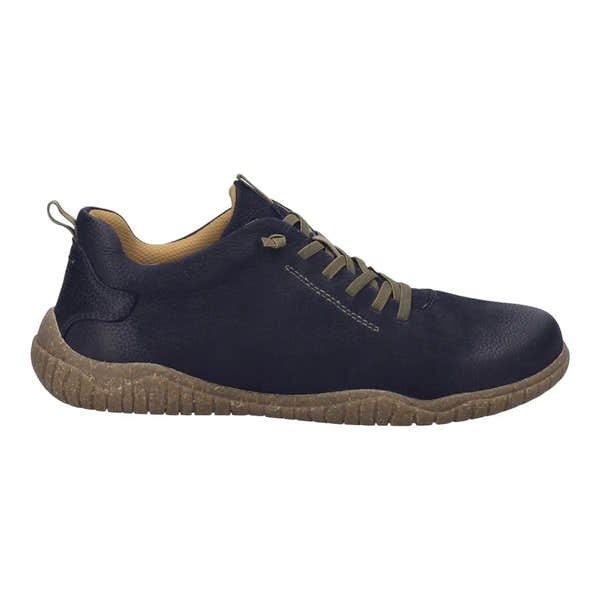 Josef Seibel Wallace 04 men's ocean navy leather lace-up shoes with rubber sole and beige interior.