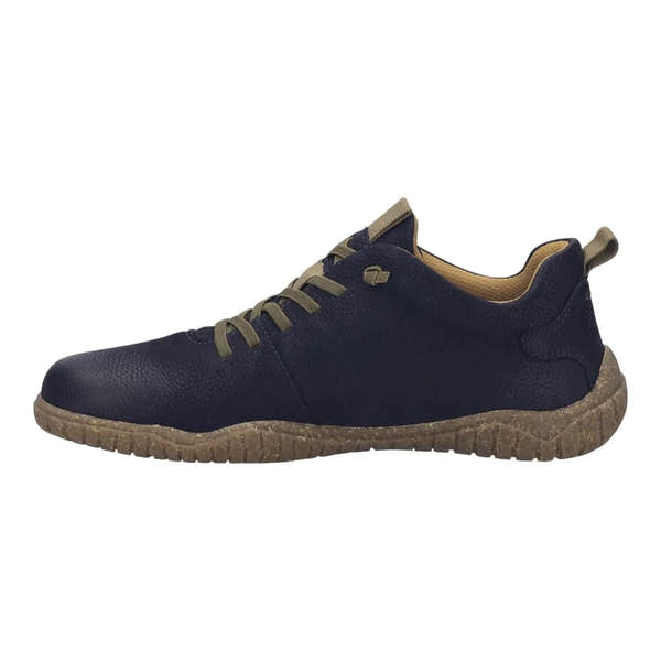 Josef Seibel Wallace 04 men's navy leather casual lace-up shoes with beige accents and textured sole.