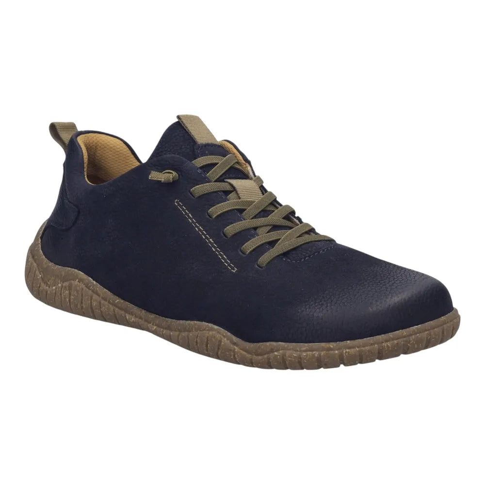 Josef Seibel Wallace 04 men's navy leather lace-up shoes with beige accents and textured rubber soles.