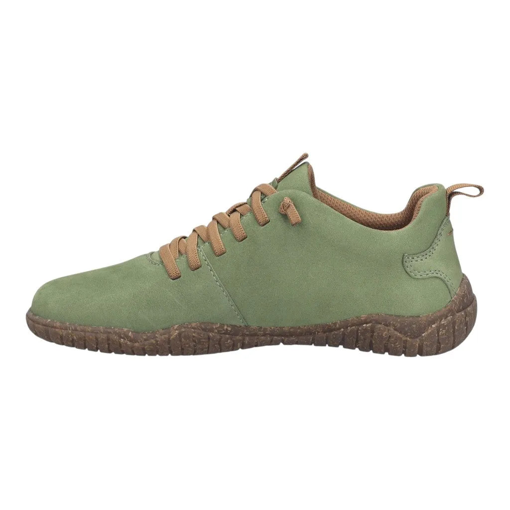 Josef Seibel Wynona 06 ladies green leather lace-up casual shoes with a textured brown sole.