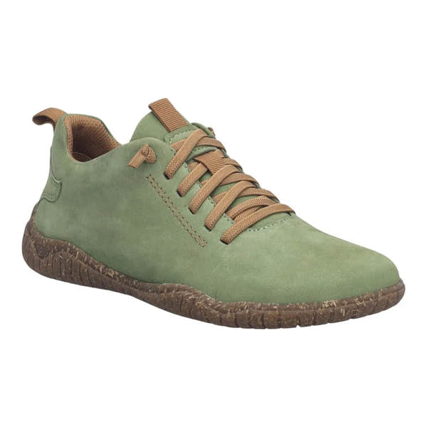 Josef Seibel Wynona 06 women's green leather lace-up shoes with beige laces and textured rubber sole.