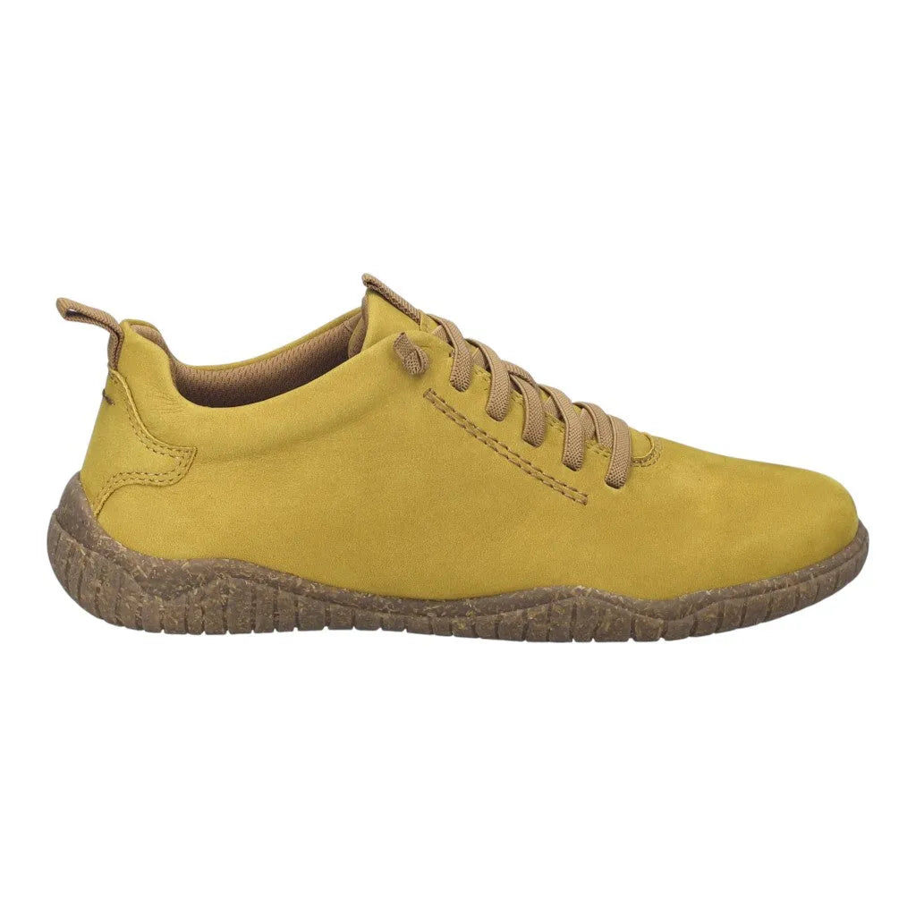 Josef Seibel Wynona 06 ladies mustard leather lace-up shoes with a textured rubber sole and cushioned interior.