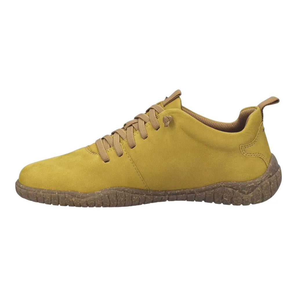 Josef Seibel Wynona 06 ladies mustard leather lace-up shoes with a textured rubber sole and padded ankle collar.