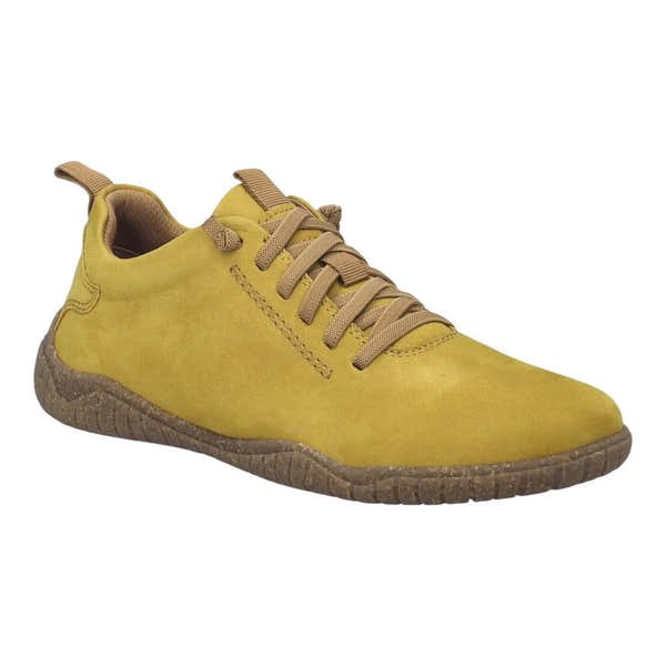 Josef Seibel Wynona 06 ladies mustard leather lace-up shoes with a textured sole and padded collar.