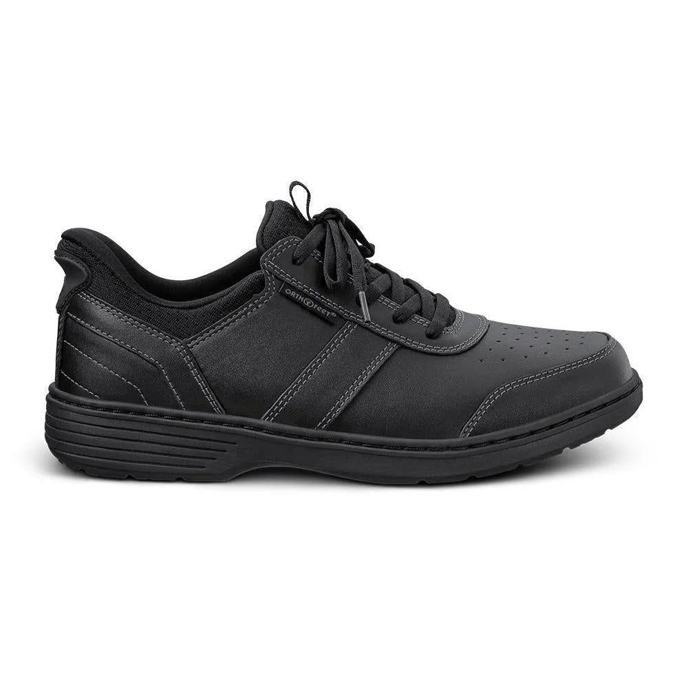 Black Nubuck arch support men's shoes with elastic laces and stitching details.