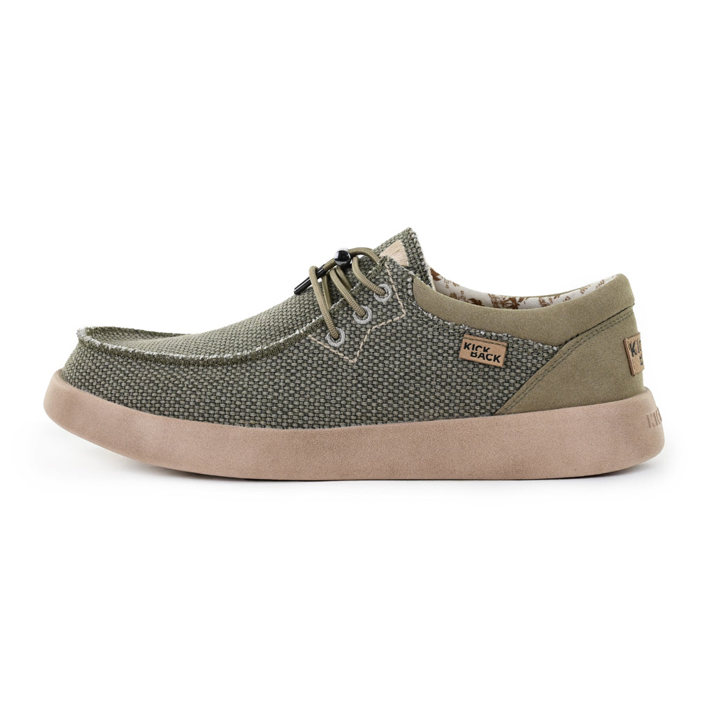 Kickback Haven Mens Khaki Heavy Canvas Textile Arch Support Lace Up Loafers