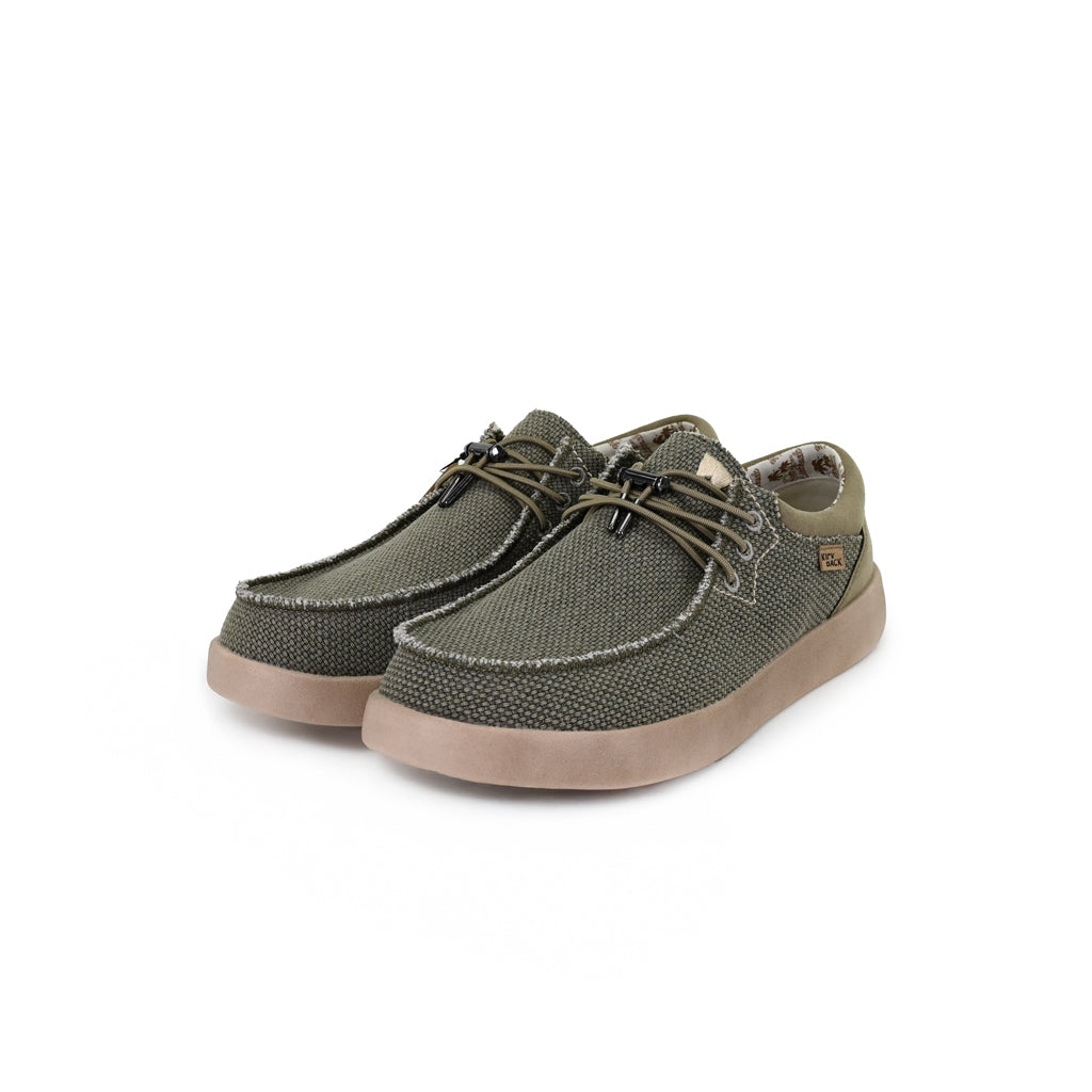 Kickback Haven Mens Khaki Heavy Canvas Textile Arch Support Lace Up Loafers