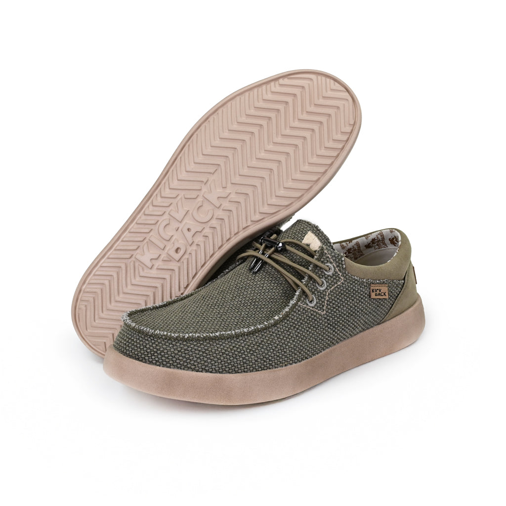 Kickback Haven Mens Khaki Heavy Canvas Textile Arch Support Lace Up Loafers