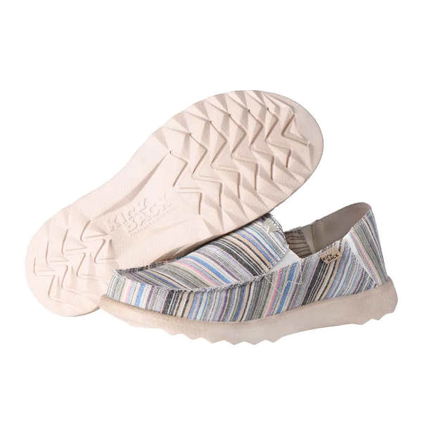 Kickback Couch 2.0 men's slip-on loafers with wide beige striped canvas, arch support, and durable rubber sole.