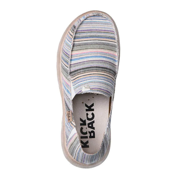 Kickback Couch 2.0 men's slip-on loafers with beige striped canvas textile and arch support, casual eco-friendly footwear.