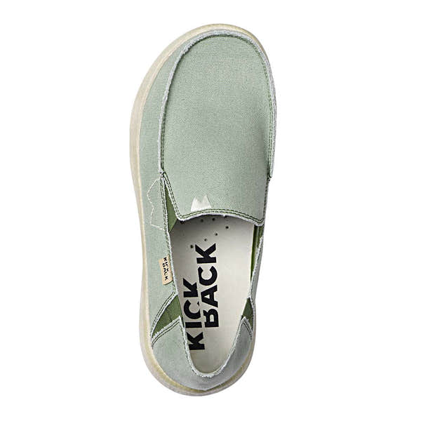 Kickback Couch 2.0 men's wide fit slip-on loafers in mid green canvas with arch support and textile construction.