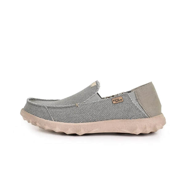 Kickback Couch Classic Vibe Woven Canvas Men's Grey Slip-On Loafers with textured textile upper and rugged rubber outsole.
