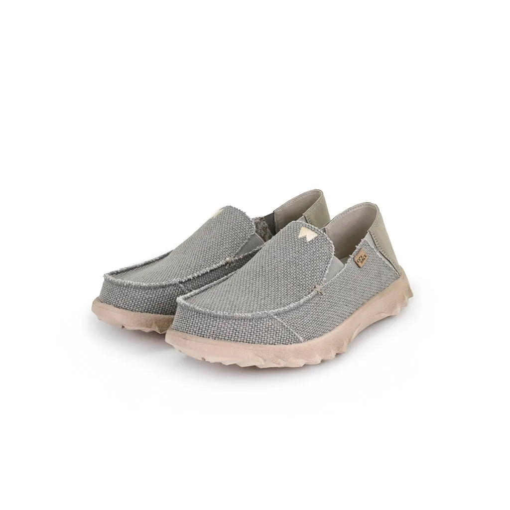 Kickback Couch Classic Vibe Woven Canvas Slip-On Loafers in Rocket Grey, men's casual textile shoes with comfortable beige soles.