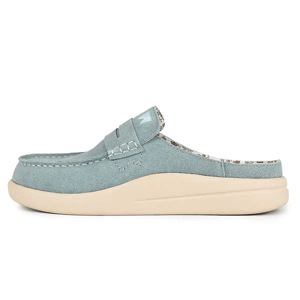 Kickback Frenchy Ladies Moonstone Blue Suede Slip-On Mules with cushioned sole and comfortable design.
