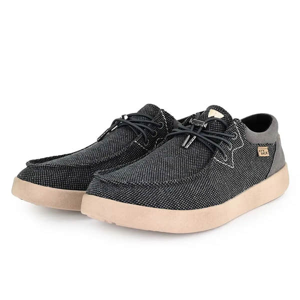 Kickback Haven men's mesh loafers in charcoal/black with elasticated textile upper and beige foam sole.