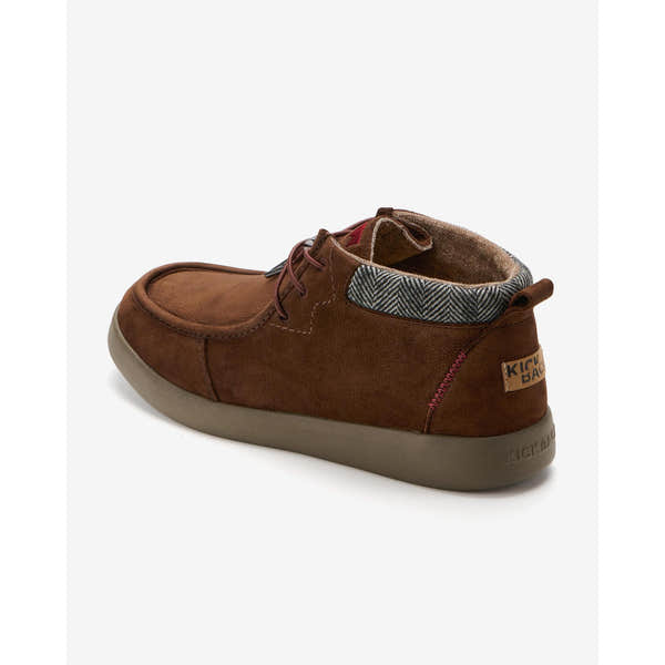 Kickback Hoogah men's chocolate leather chukka ankle boots, rear angle.