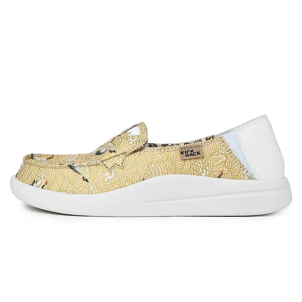 Kickback Rizzo Print Linen Oriental Ladies Beige Textile Slip On Loafers